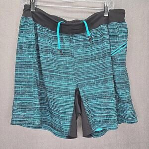 Lululemon Men's Surge Short 7" Size L - Teal Black Static - Diagonal Zip Pocket